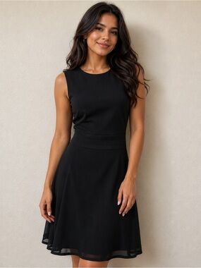 Calvin Klein Black Sleeveless Midi Fit-and-Flare Dress